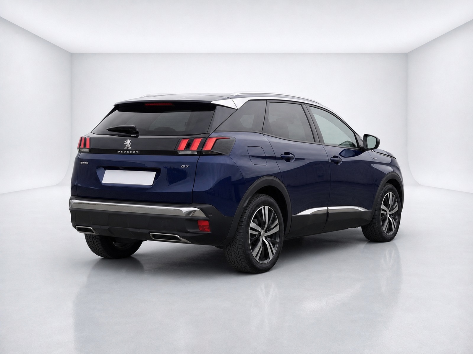 SUV bleu vue arrière dans un studio photo virtuel — photo mise en scène